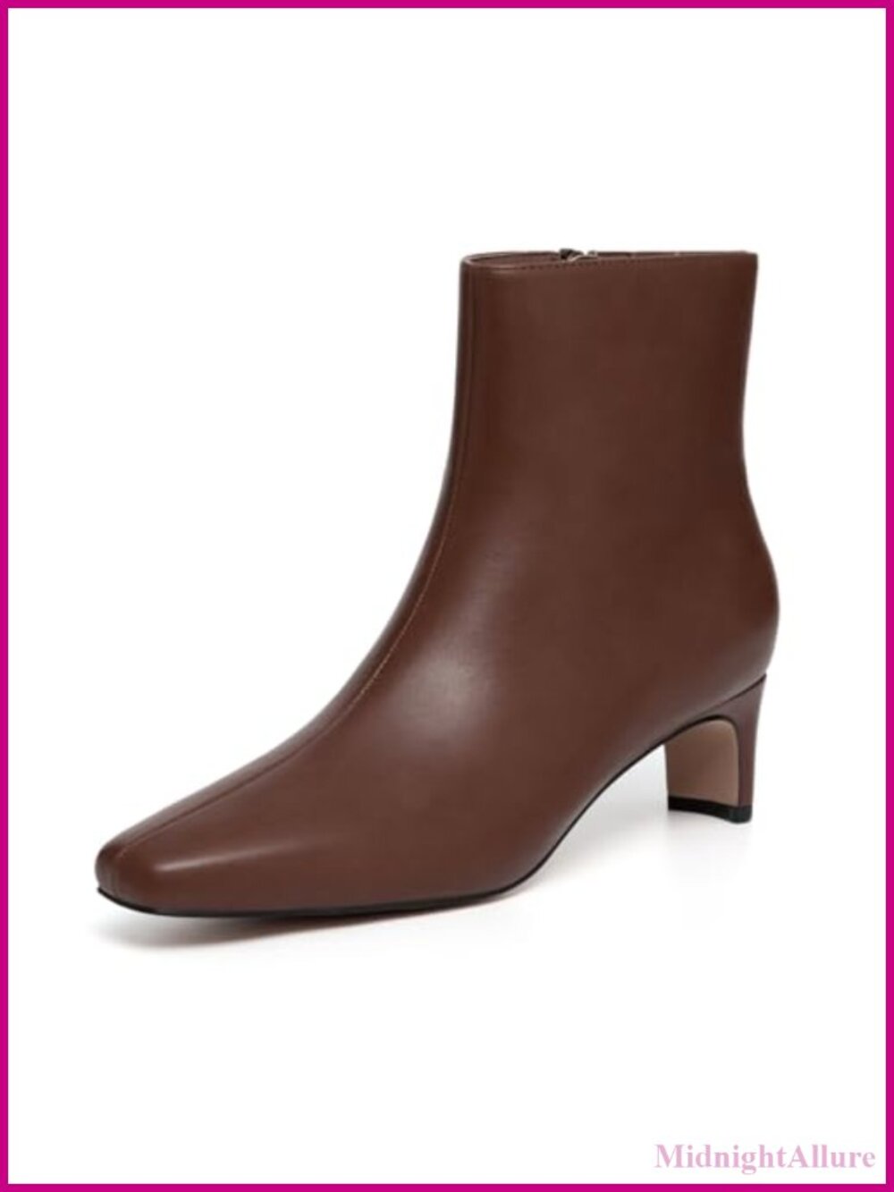Square Toe Chunky Low Heel Ankle Boots Faux Leather Side Zip